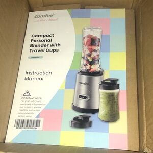 COMFEE' Compact Personal Blender w/Tritan BPA-Free 20 Oz & 10 Oz Travel Cups NEW